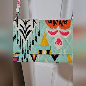 Vera Bradley Aqua and Pink Quilted Clutch